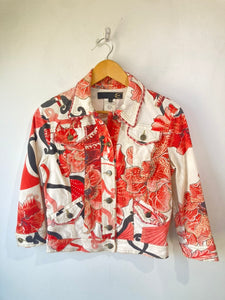 Just Cavalli White Red Floral Denim Jacket