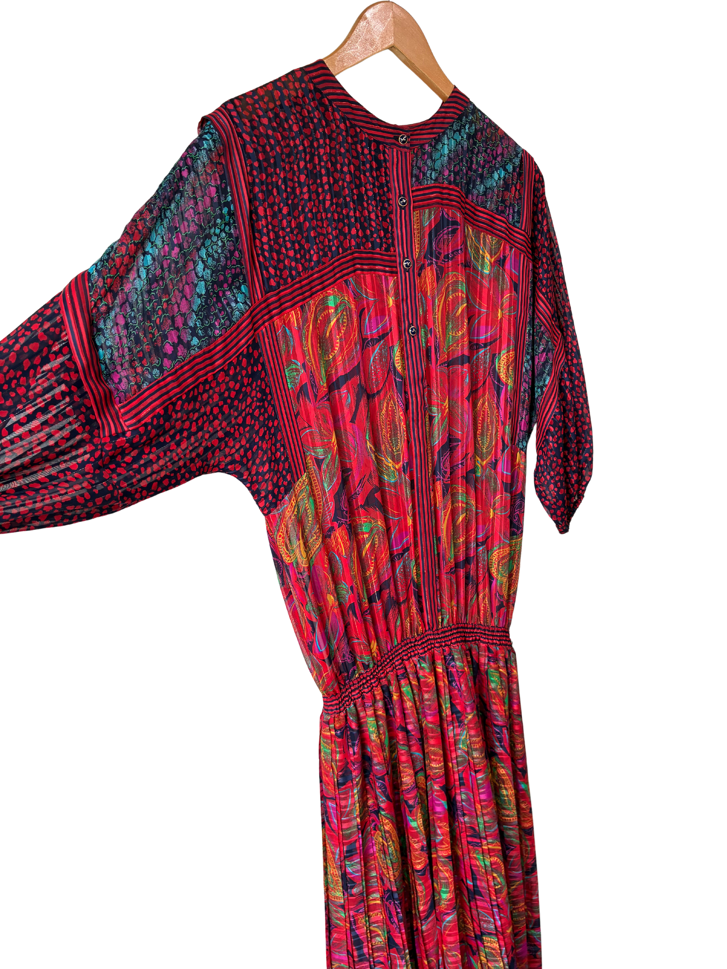 Vintage Diane Freis Multicolored Dress with Gold Thread - The Curatorial Dept.