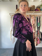 Vintage Diane Freis Black and Purple Velvet Beaded Top