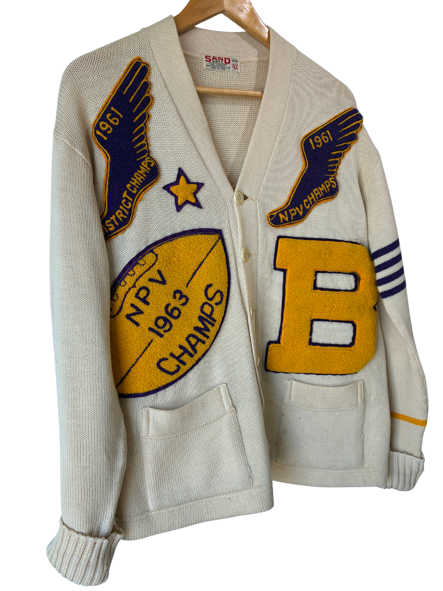 Vintage Sand Knit Letterman Cardigan Sweater - The Curatorial Dept.