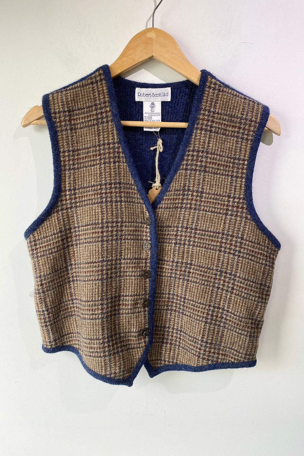 Vintage Robert Scott Ltd. Brown Plaid Wool Vest