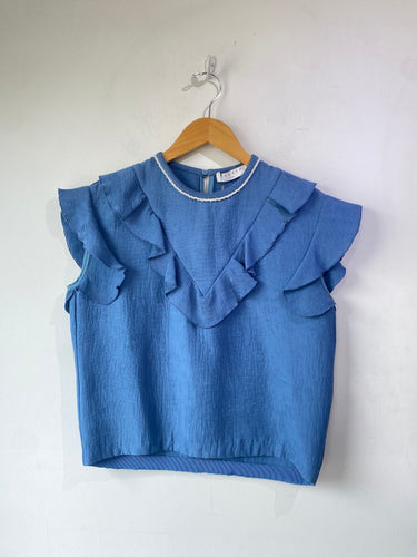Sandro Blue Frilly Top