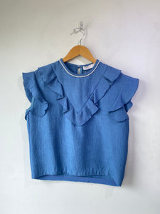 Sandro Blue Frilly Top