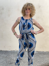 Blue Geometric Print Sleeveless Jumpsuit