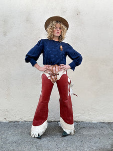 Vintage Red and White Fringe Leather Chaps