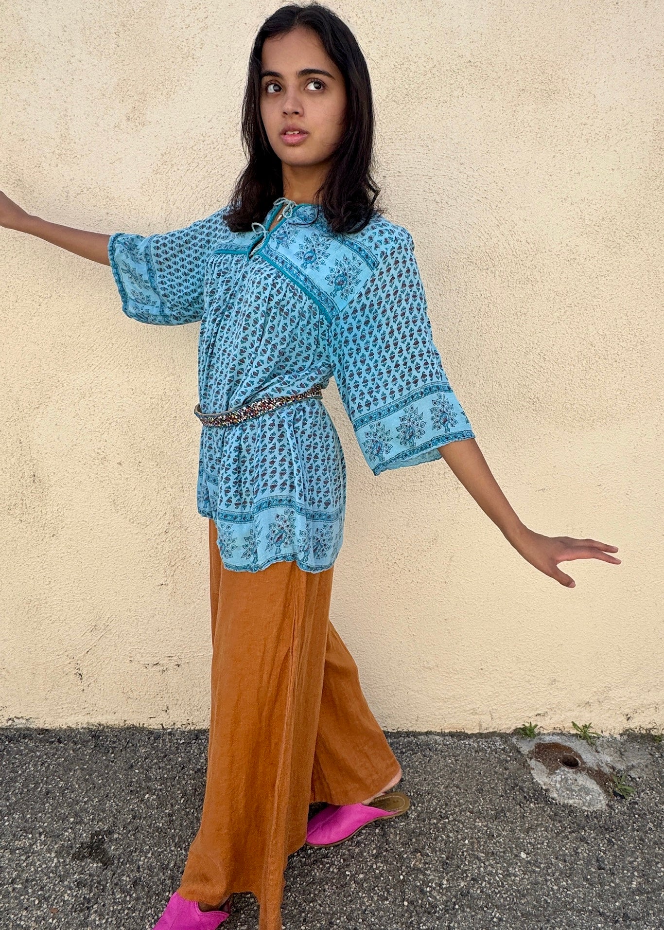 Classic Made in India Aqua Block Print Top - The Curatorial Dept.
