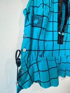 Vintage Grey Ant Aqua Grid Print Top