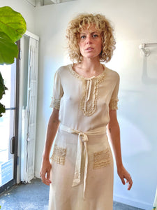 Antique Victorian Cream Silk Dress