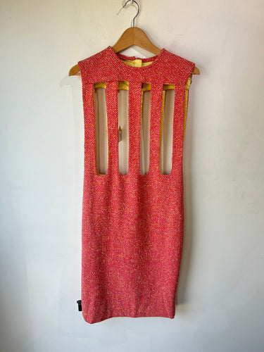 Vintage Charm of Hollywood Red Wool Dress with Cutouts
