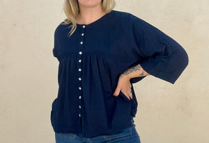 Auntie Oti Navy Gathered Blouse