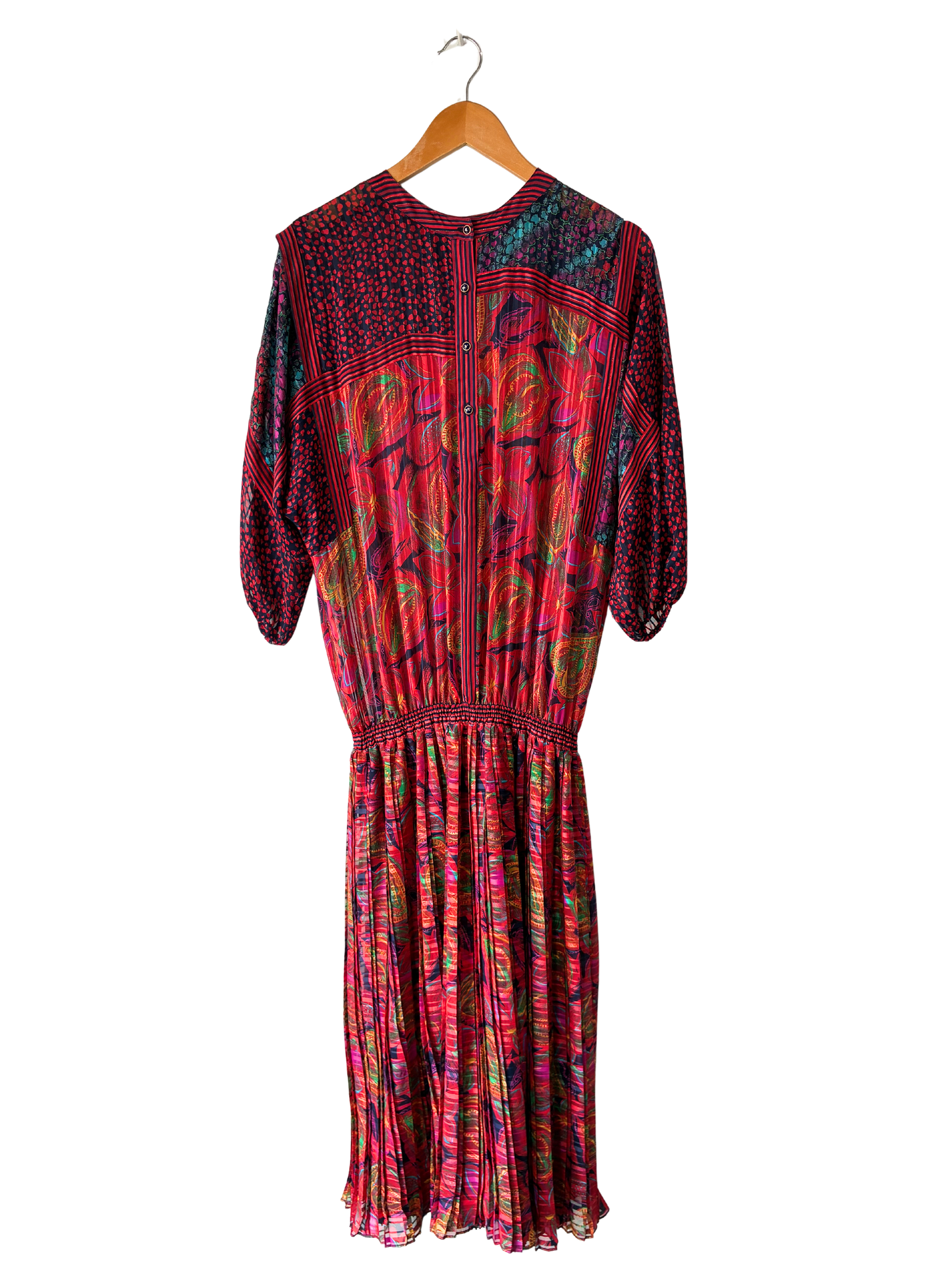 Vintage Diane Freis Multicolored Dress with Gold Thread - The Curatorial Dept.
