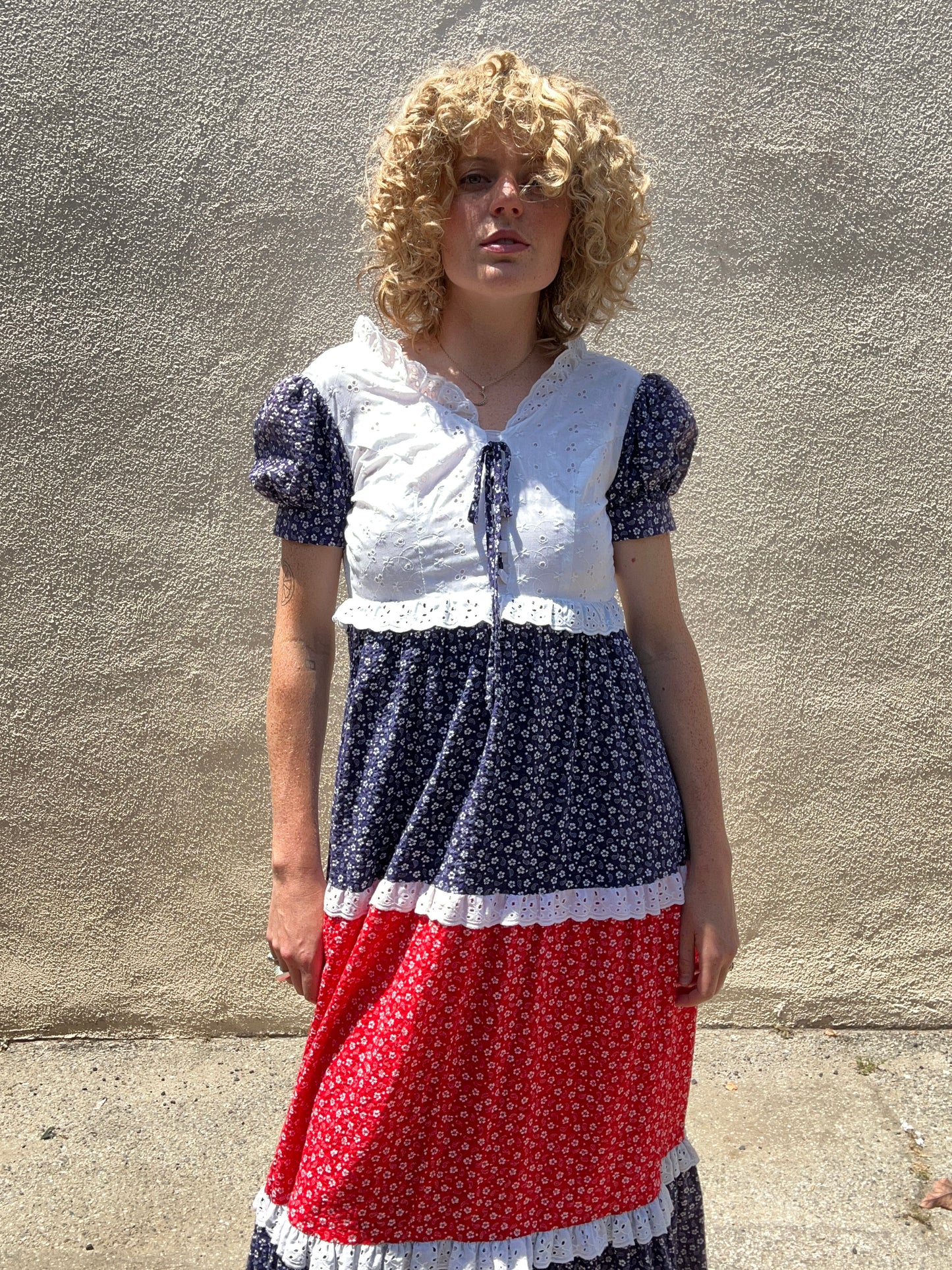 Vintage Vicky Vaughn Red White and Blue Maxi Dress - The Curatorial Dept.