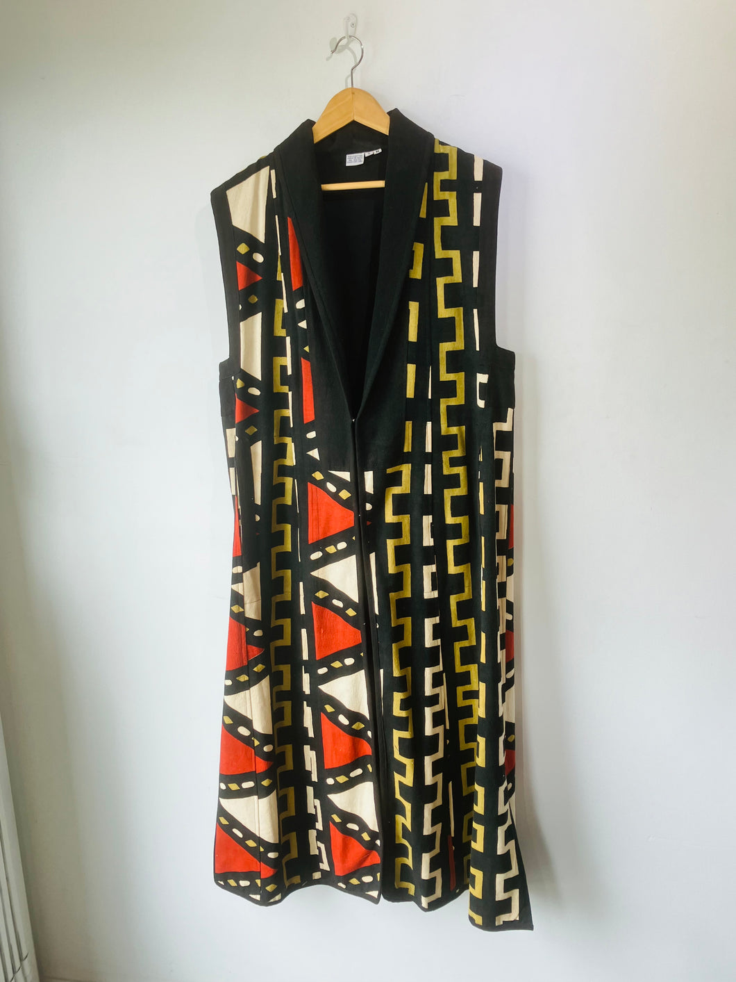 Vintage Geometric Pattern Black Maxi Vest