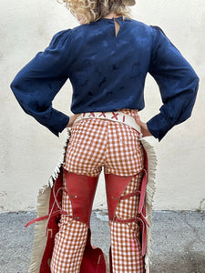 Vintage Red and White Fringe Leather Chaps