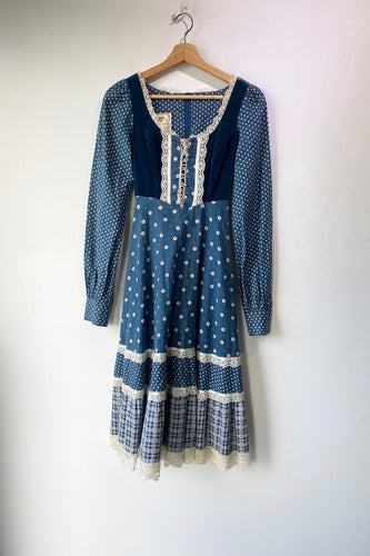 Vintage Gunne Sax Teal Plaid Floral Dress