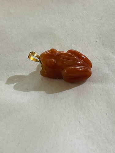 Vintage 14K Gold and Carved Orange Jade Frog Charm or Pendant