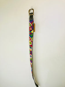 Vintage Rainbow Needlepoint Leather Belt