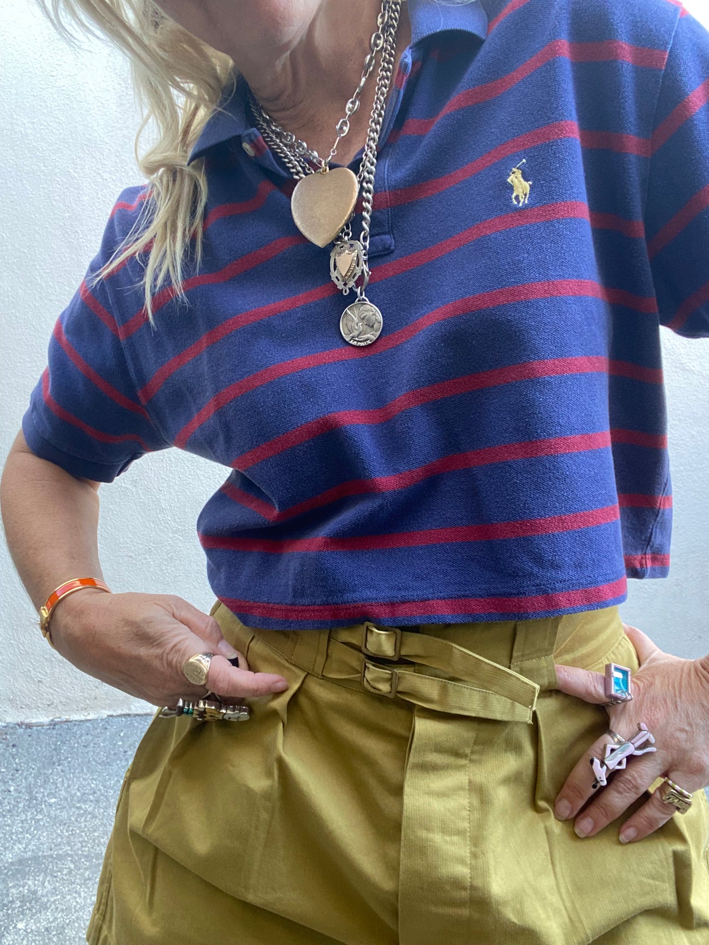 Ralph Lauren Cropped Navy Striped Polo Shirt - The Curatorial Dept.