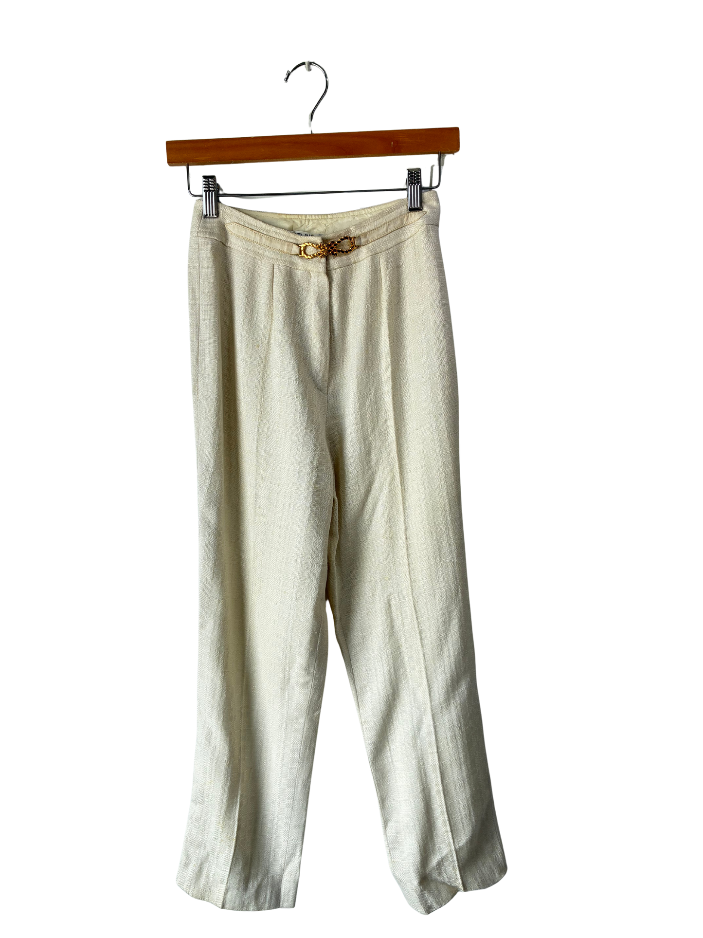Vintage Celine Cream Pants with Gold Buckle - The Curatorial Dept.