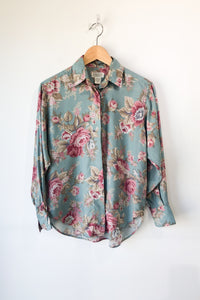 Vintage Banana Republic Teal Floral Blouse