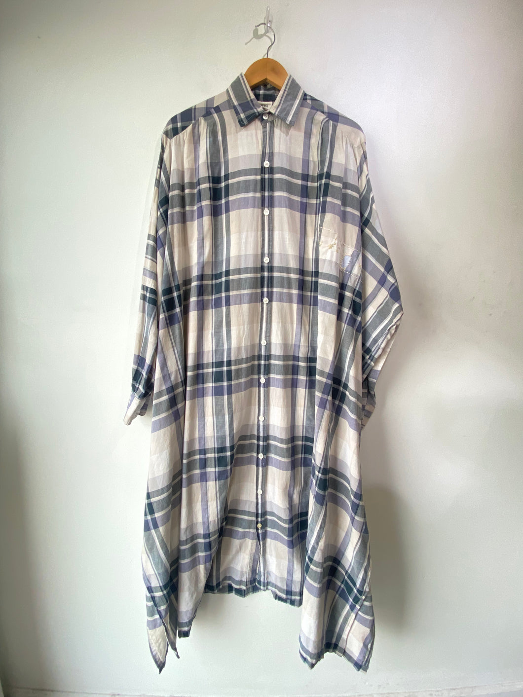 RTH White & Navy Plaid Oversized Shirt Dress