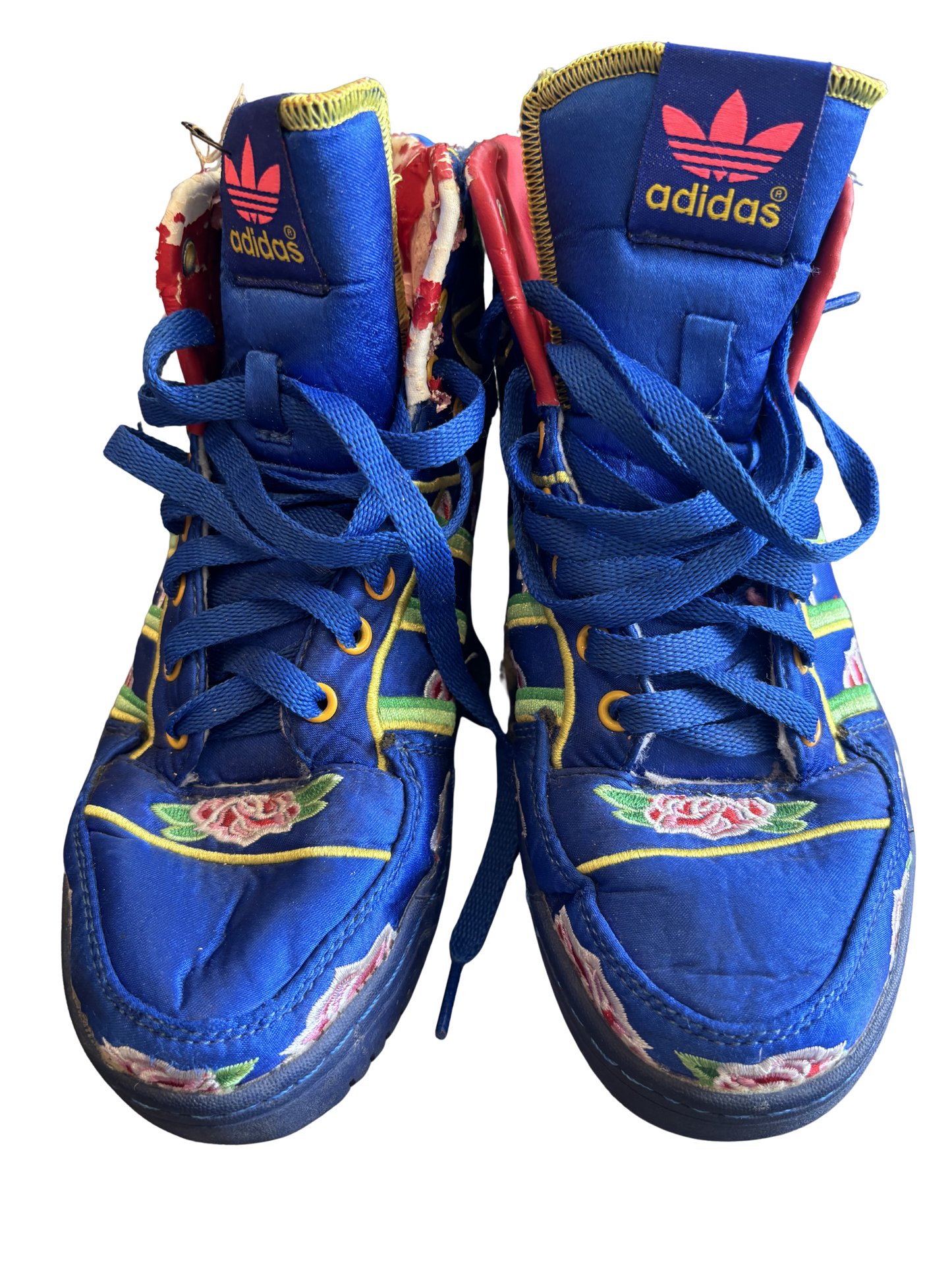 adidasJeremy Scottコラボスニーカー26.5㎝ Adidas x Jeremy Scott Blue Floral High Tops – The Curatorial Dept.
