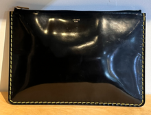 Celine Black Patent Leather Clutch with Gold Topstitch