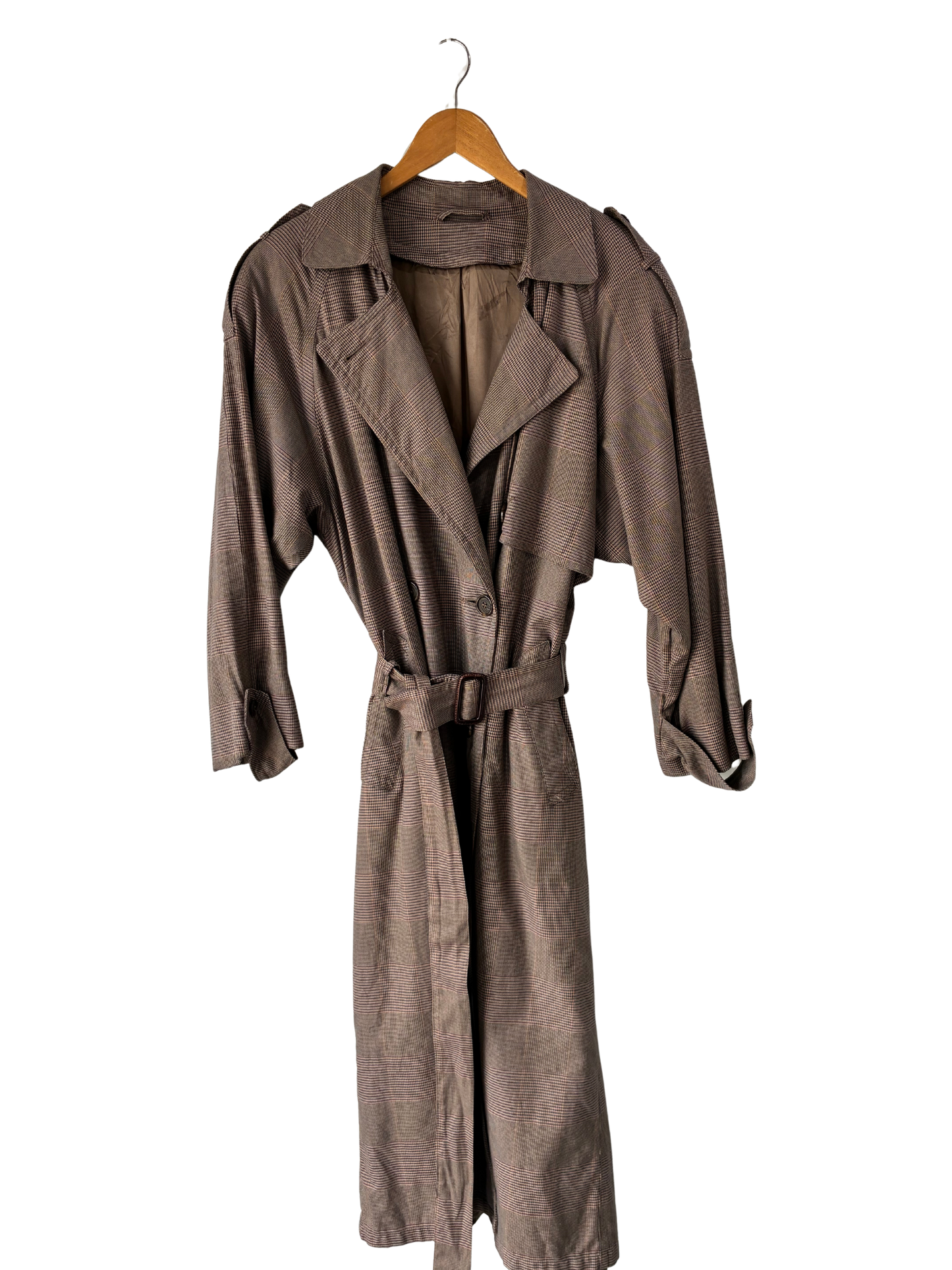 Vintage Brown Houndstooth Trench Coat - The Curatorial Dept.