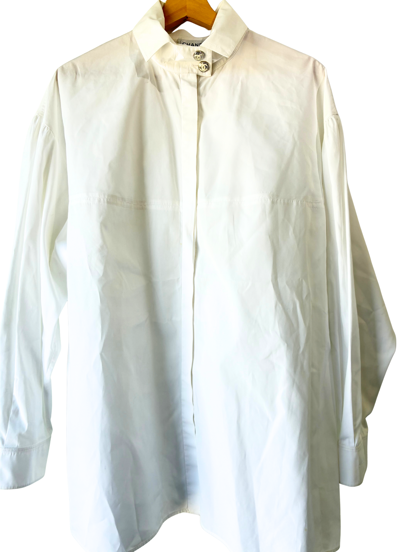 CHANEL White Long Sleeve Cotton Shirt - The Curatorial Dept.