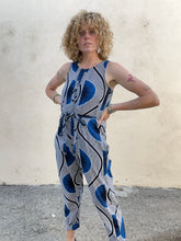 Blue Geometric Print Sleeveless Jumpsuit