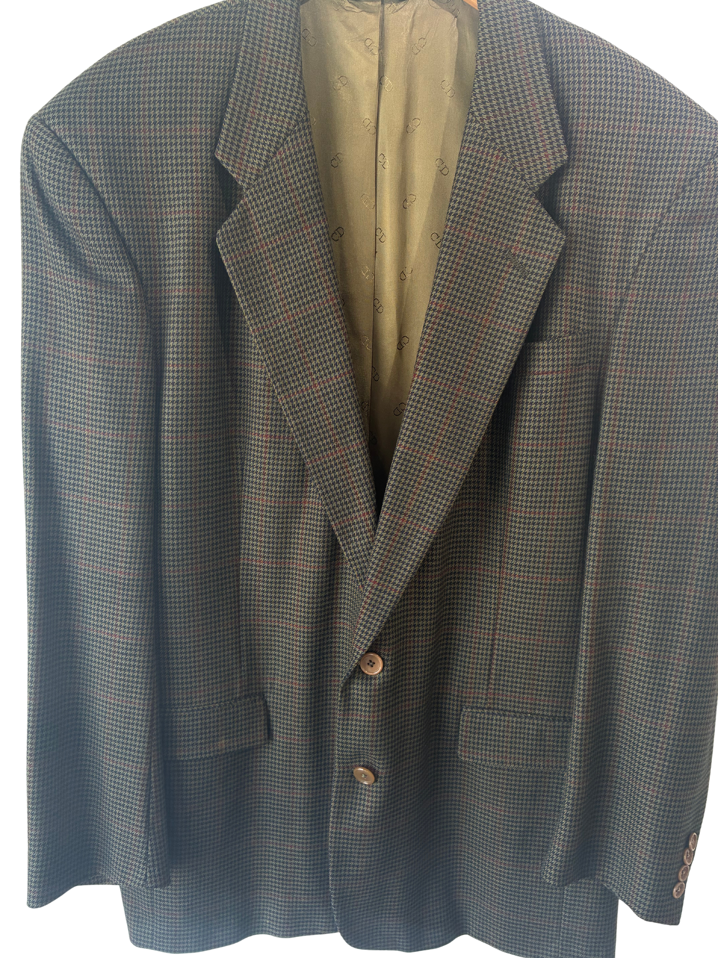 Vintage Dior Navy and Green Mini-Houndstooth Blazer - The Curatorial Dept.