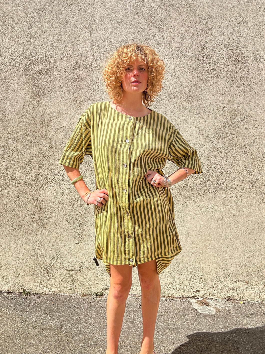 Vintage 80s Issey Miyake Yellow Striped Dress