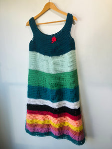 Vintage Open-Crochet Rainbow Midi Dress