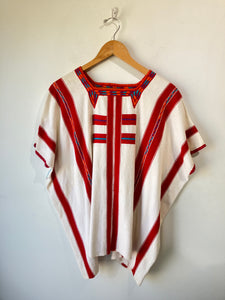 Vintage Red and White Huipil Striped Top