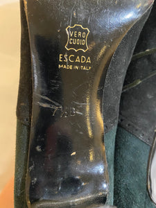Vintage Escada Green Suede Heart Detail Lace-Ups 7.5