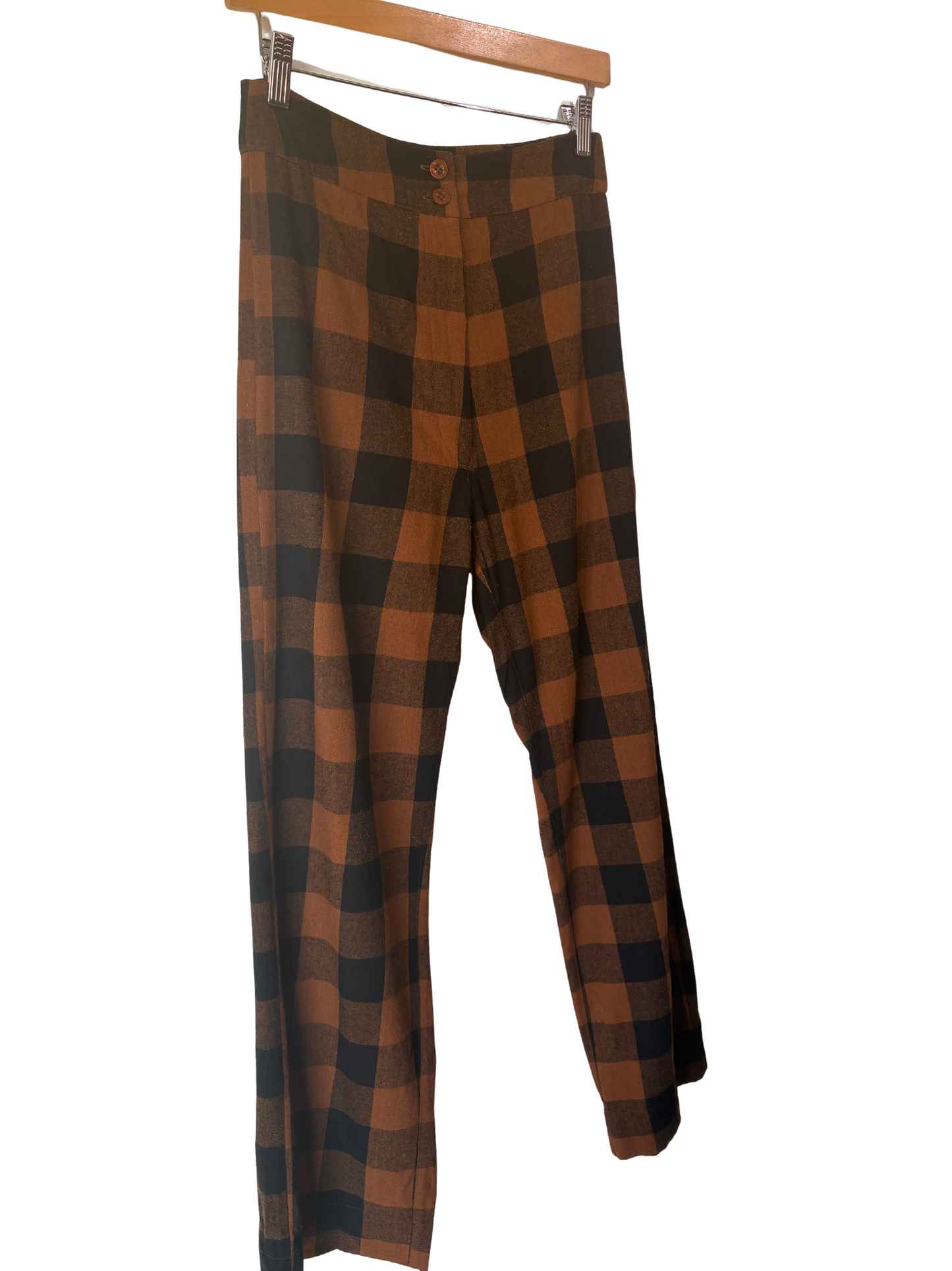 Ali Golden Brown  and Black Gingham Raw Silk Pants - The Curatorial Dept.