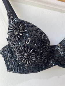 Vintage Qiaoski Black Beaded Bra