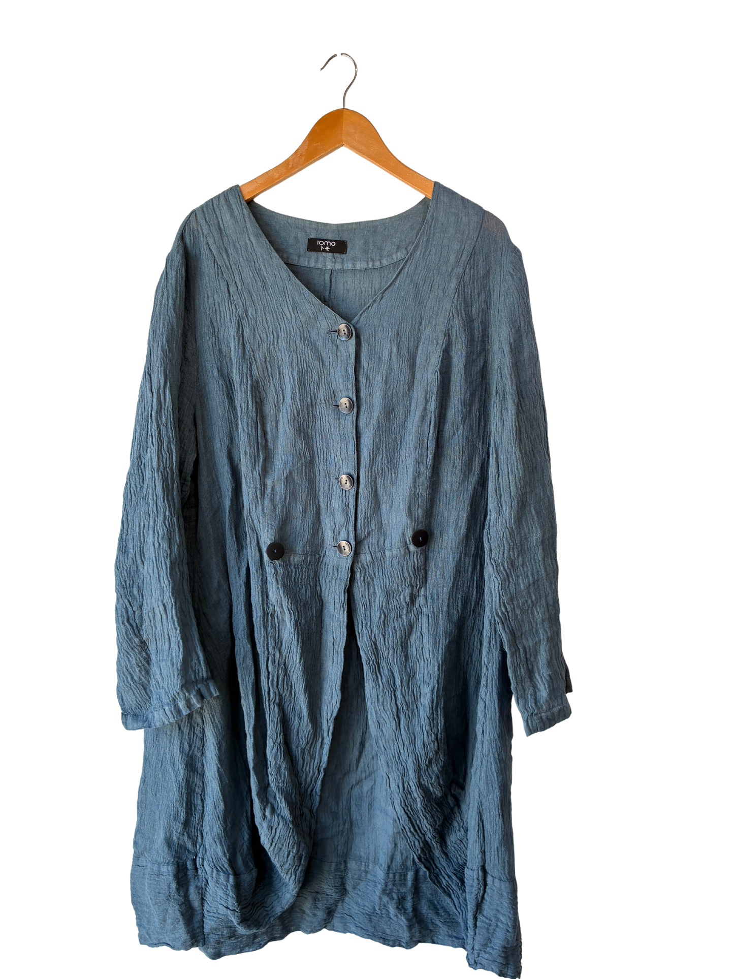 Tomo Koizmi Linen Jacket Dress in Prussian Blue - The Curatorial Dept.