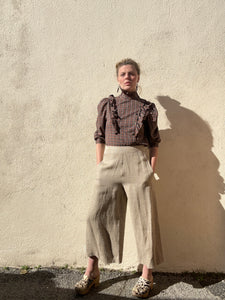 Vintage Anne Klein I. Magnin Linen Oatmeal Wide-Leg Pants