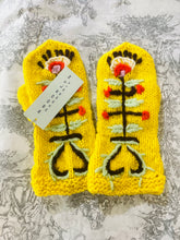 Brooklyn Handknit Yellow Embroidered Hat & Mittens