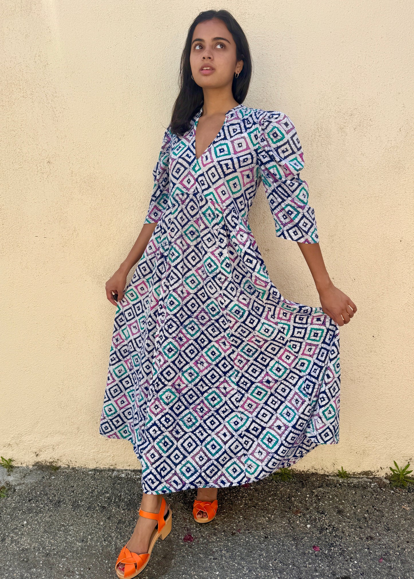 Matta Blue, Green and Pink Block Print Dress - The Curatorial Dept.