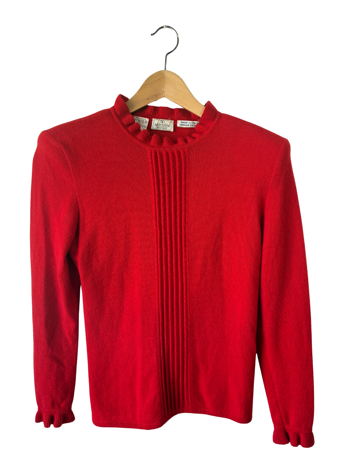 Vintage Valentino Red Cashmere Ruffle Sweater - The Curatorial Dept.