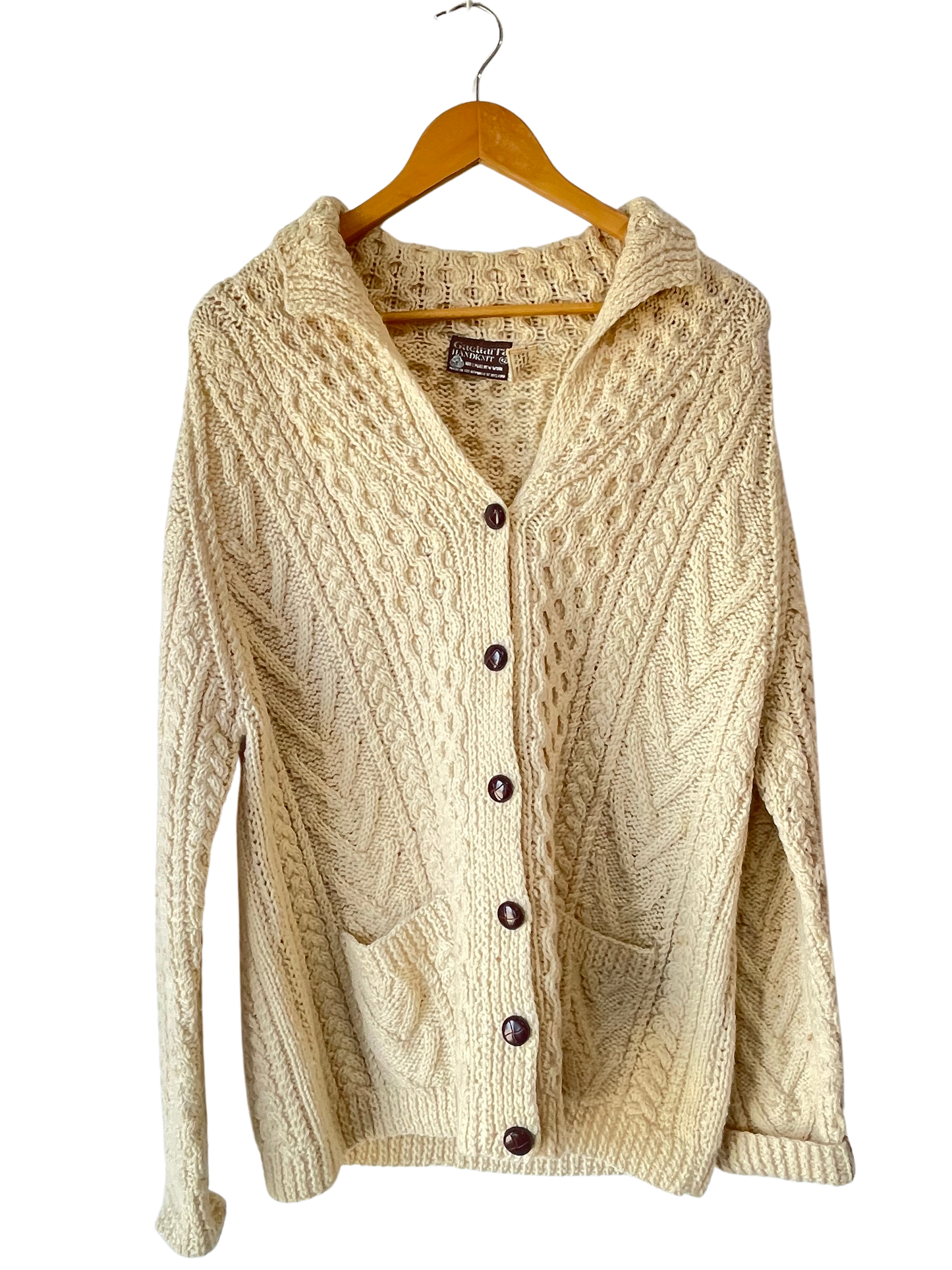 Gaeltarra Cream Wool Fisherman Cardigan - The Curatorial Dept.