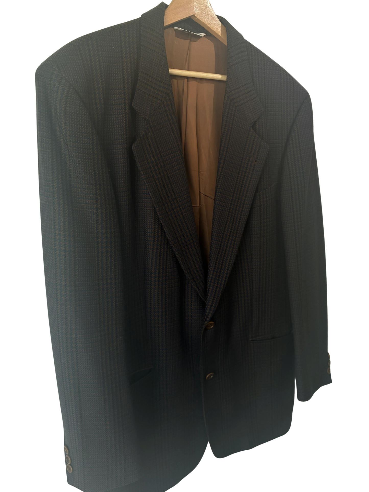 Vintage Boss Navy and Brown Plaid Blazer - The Curatorial Dept.