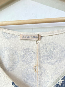 Jesse Kamm Cream & Blue Raw Silk Dress