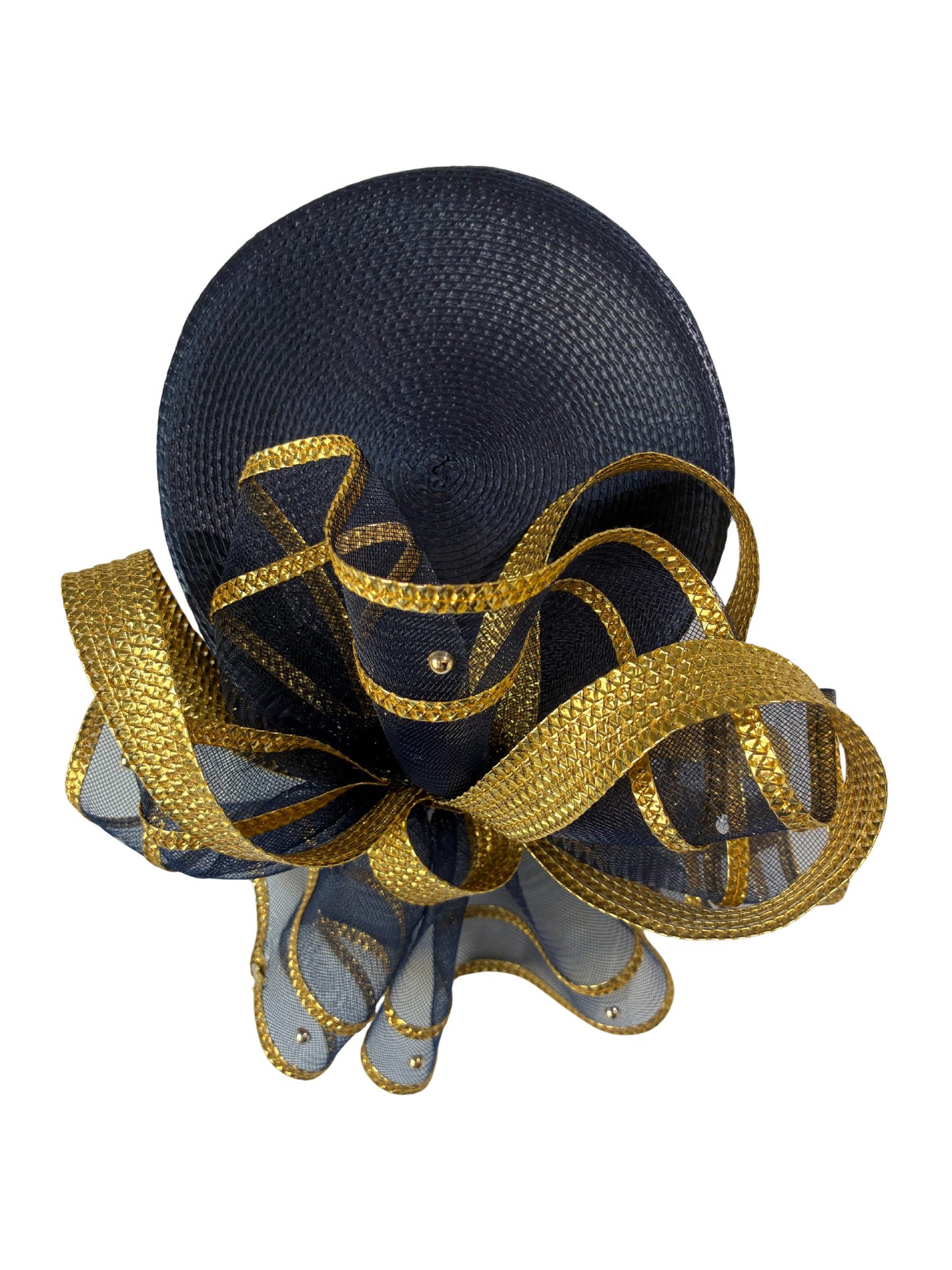 Mr. Hi's Classic Blue Pillbox Hat with Gold Accents - The Curatorial Dept.