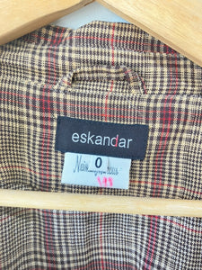 Vintage Eskandar Brown and Red Plaid Linen Jacket