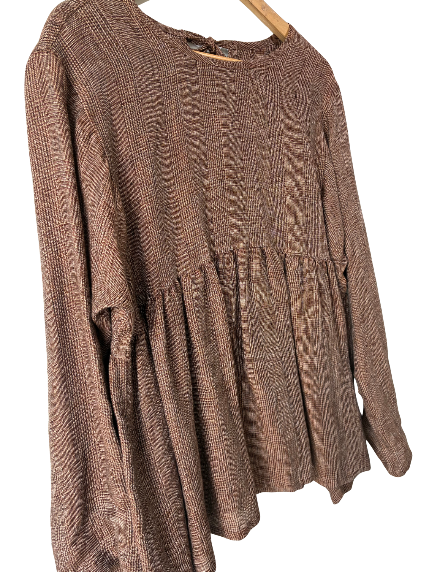 Vlas Blomme Brown Plaid Babydoll Top - The Curatorial Dept.