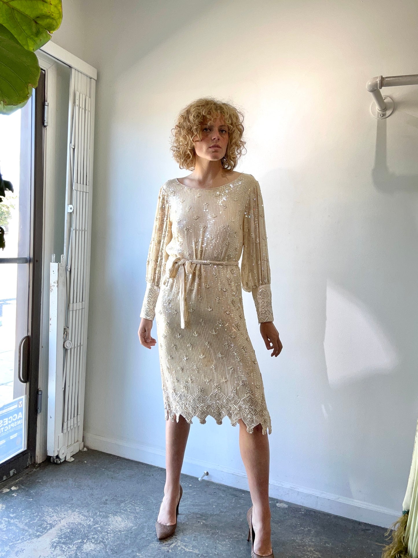 Vintage Sistermax Cream Sequin Cocktail Dress with Matching Belt – The Curatorial Dept