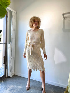 Vintage Sistermax Cream Sequin Cocktail Dress with Matching Belt